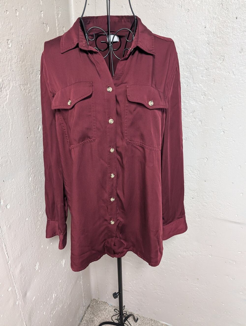 Chico’s Burgundy 100% Modal Utility Button Down Tunic Shirt